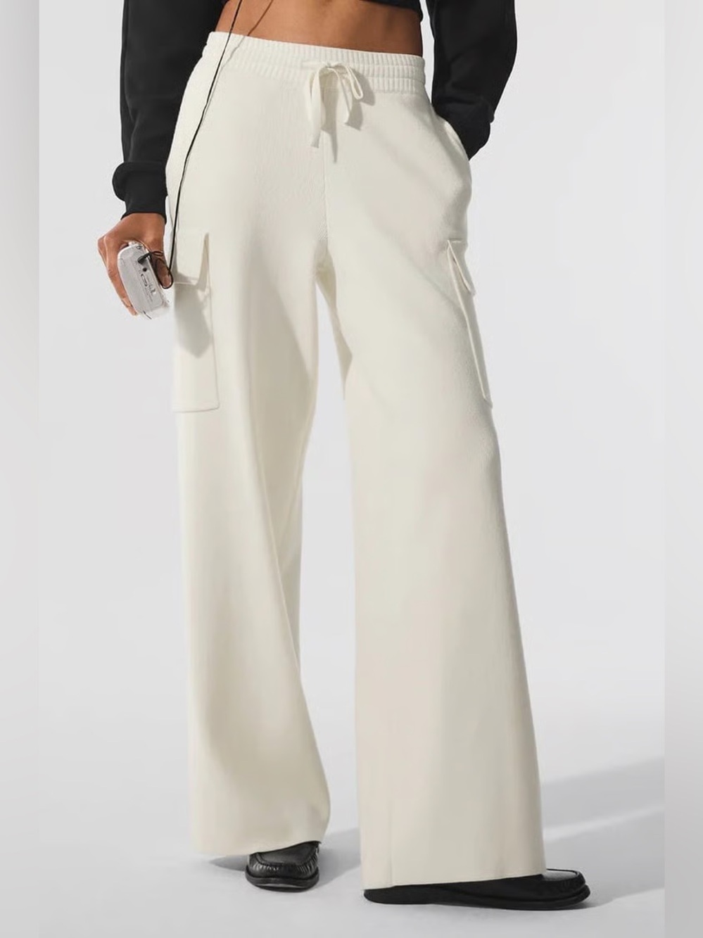 Alo Scholar Knit Cargo Pants Ivory High Waist Wide Leg Small - Picture 1 of 12